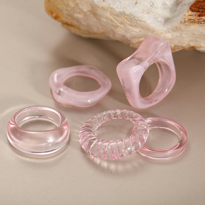 Wholesale Joint Ring Set 5-piece Creative Simple Resin Transparent Ring