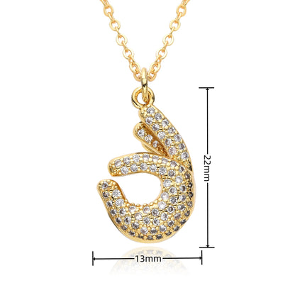 Simple Style Gesture Copper Inlay Zircon Pendant Necklace