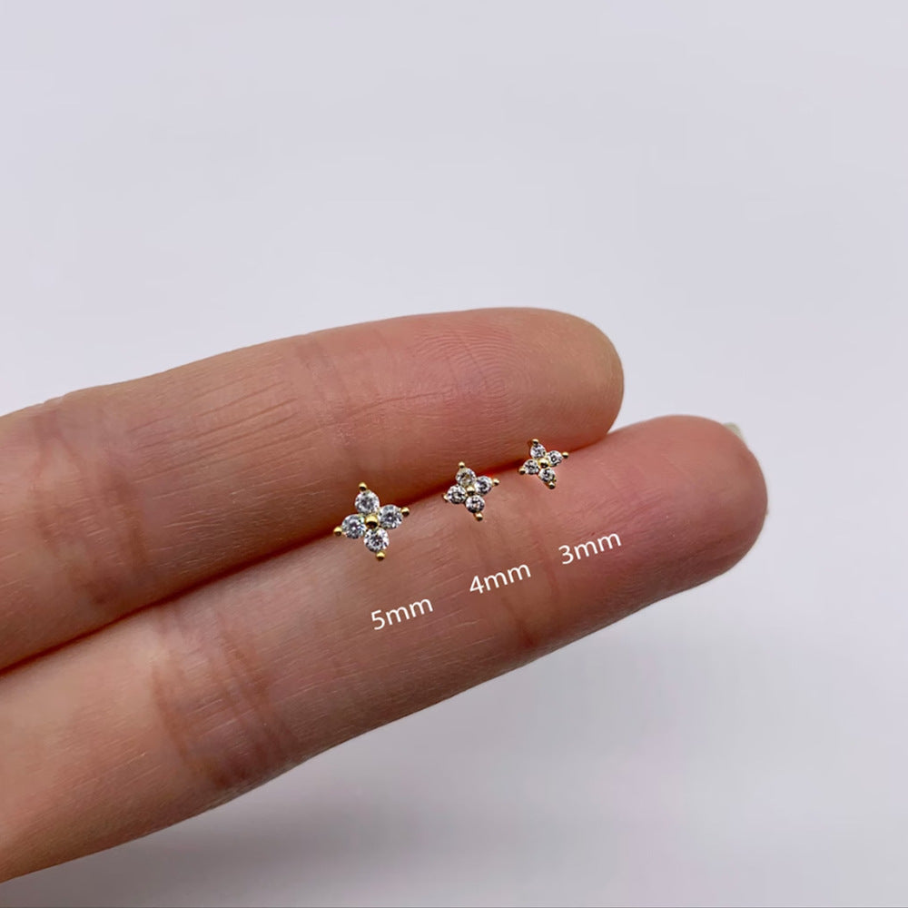 3 Pieces Set Simple Style Geometric Plating Inlay Sterling Silver Zircon Ear Studs