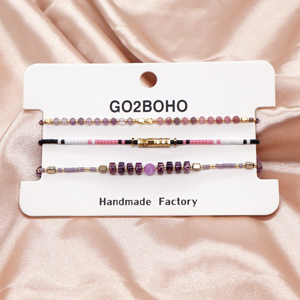 Miyuki Beads Hand-woven Color Beaded Small Bracelet Lucky Stone Couple Hand Rope Stacking Set