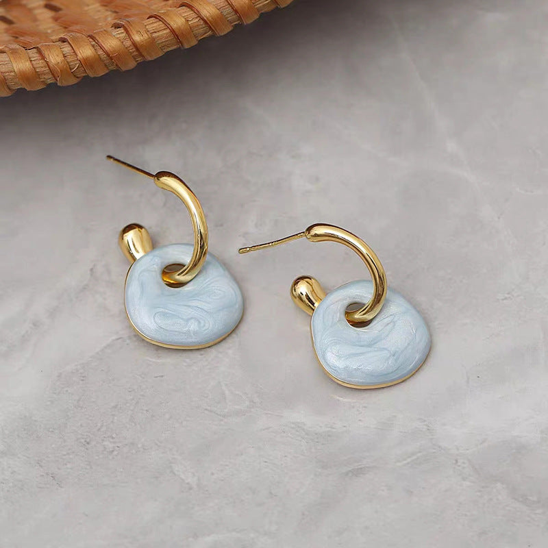 1 Pair Retro Round Enamel Copper Drop Earrings