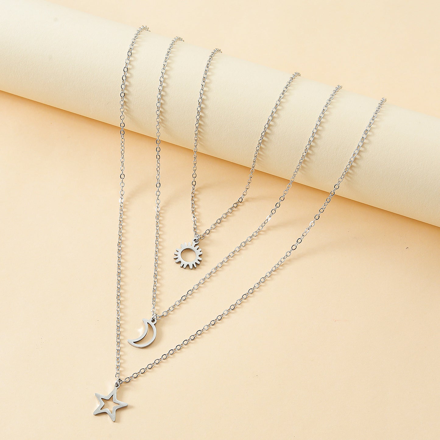 New Hollow Sun Moon And Star Pendent Card Alloy Necklace
