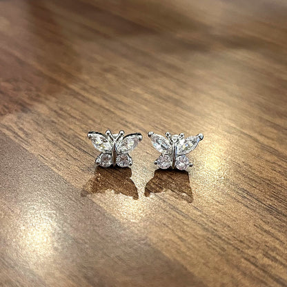 Simple Style Butterfly Copper Ear Studs Plating Inlay Zircon Copper Earrings