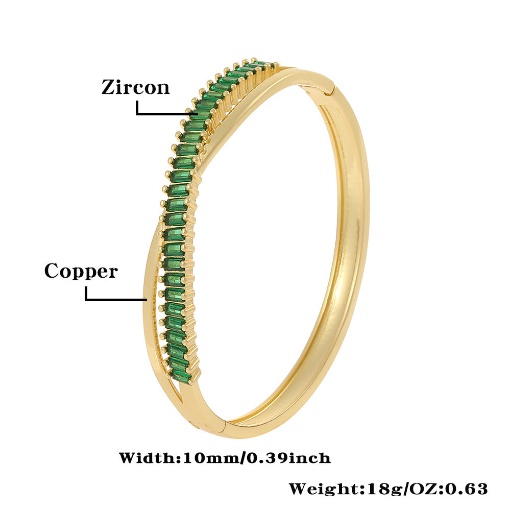 Retro Streetwear Geometric Copper Plating Inlay Zircon Bangle