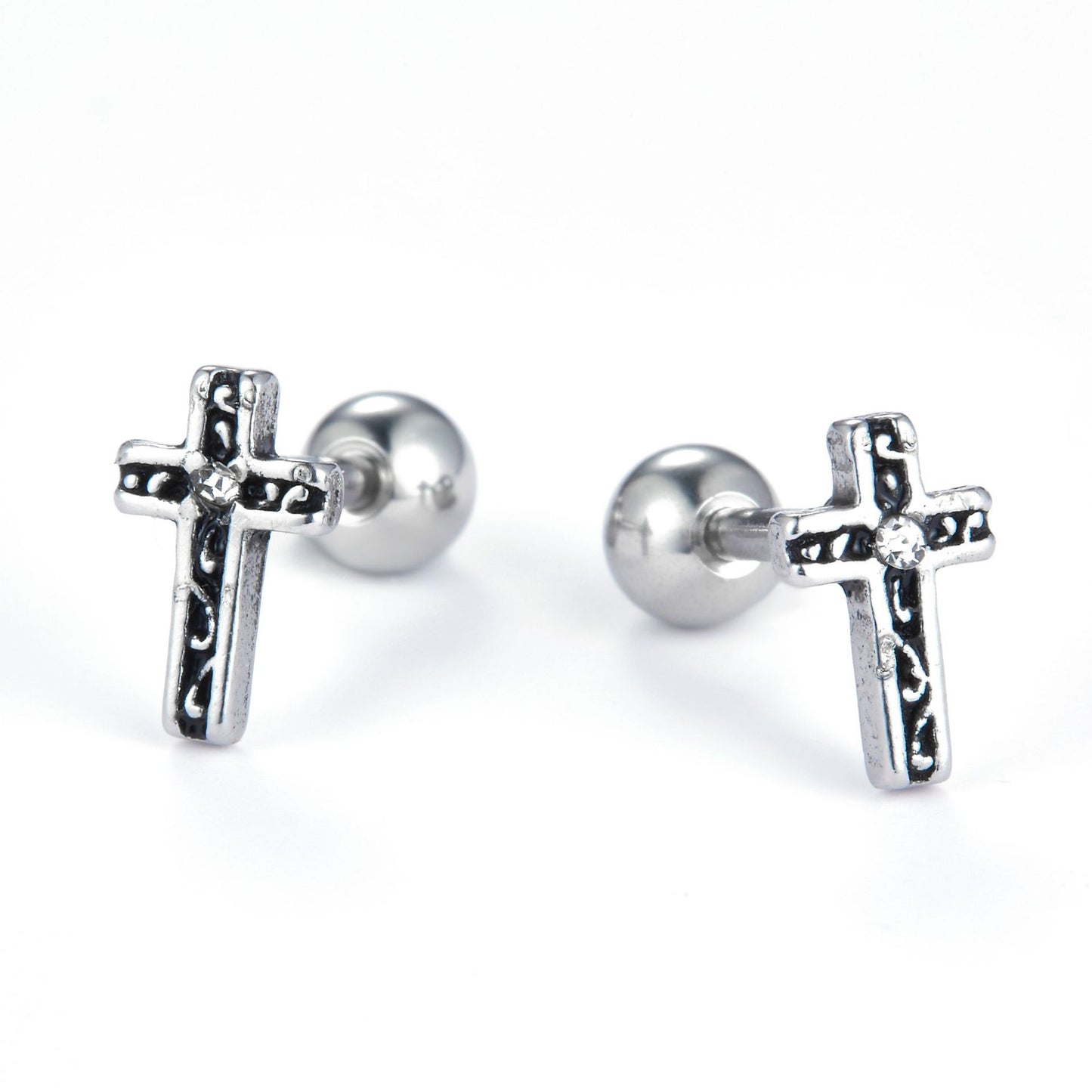 1 Piece Streetwear Cross Stainless Steel Ear Studs