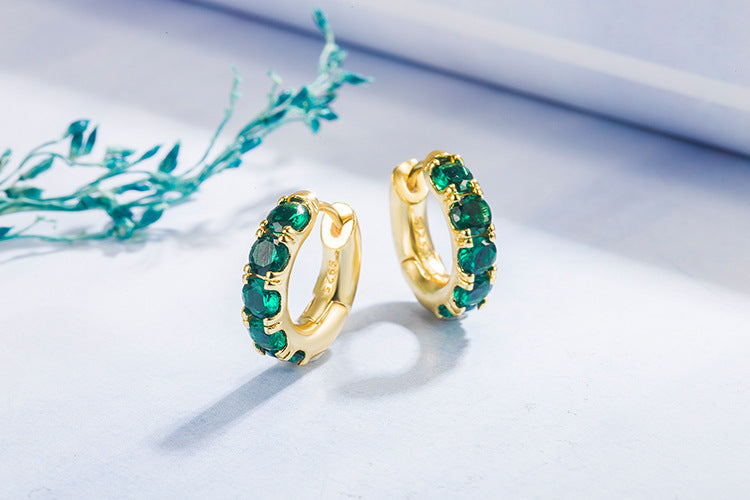 Fashion Diamond Emerald Geometric Copper 14k Gold Earrings Female