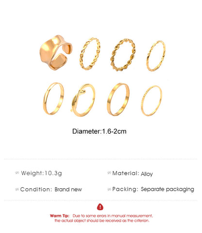 Cross-border New Arrival Metal Twist Ring Set European And American Minimalist Creative Geometric Ring 8-piece Set Ring Bracelet