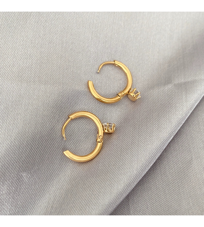 Lady Geometric Titanium Steel Gold Plated Zircon Earrings 1 Pair