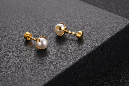 Fashion Titanium Steel Inlaid Pearl Stud Earrings Single Wholesale