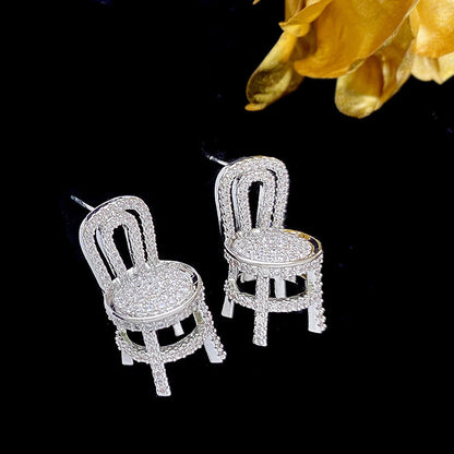 1 Pair Shiny Chair Inlay Copper Zircon Ear Studs