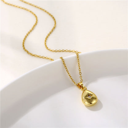 Ig Style Simple Style Water Droplets Stainless Steel Plating Inlay Zircon Pendant Necklace