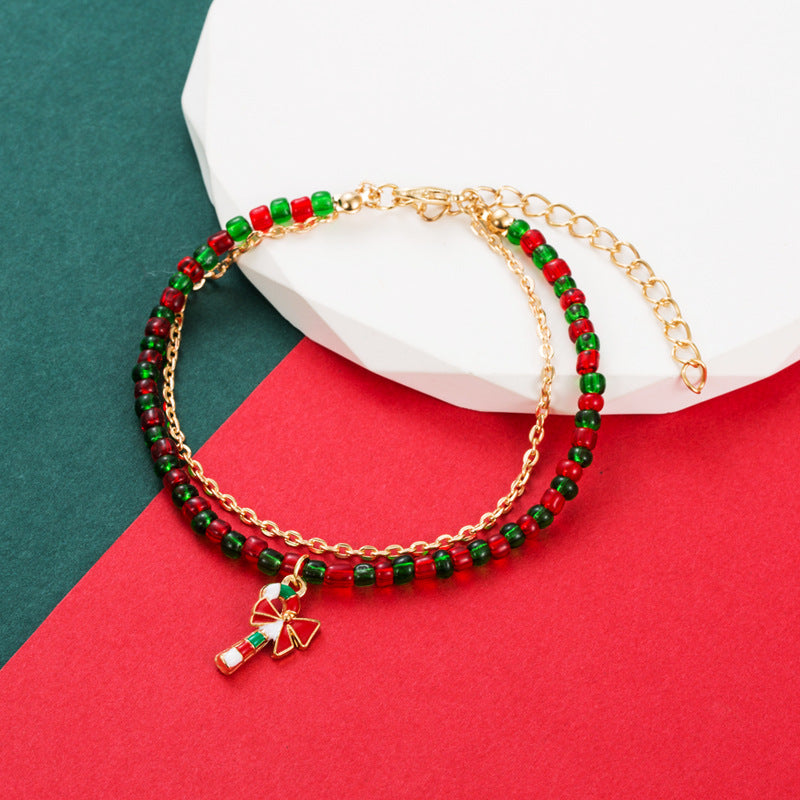 Fashion Christmas Tree Candy Alloy Beaded Enamel Women's Bracelets