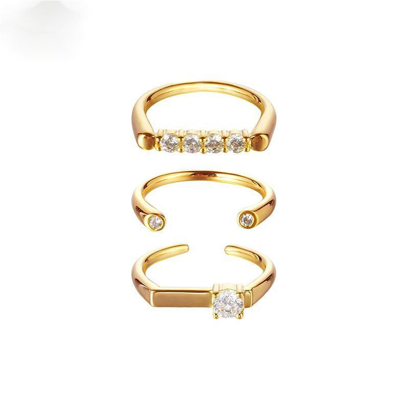 Wholesale Simple Style Geometric Copper Polishing Inlay Zircon Open Rings