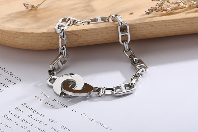 Fashion Jewelry Oval Letter Stitching Men And Women Titanium Steel Couple Bracelet