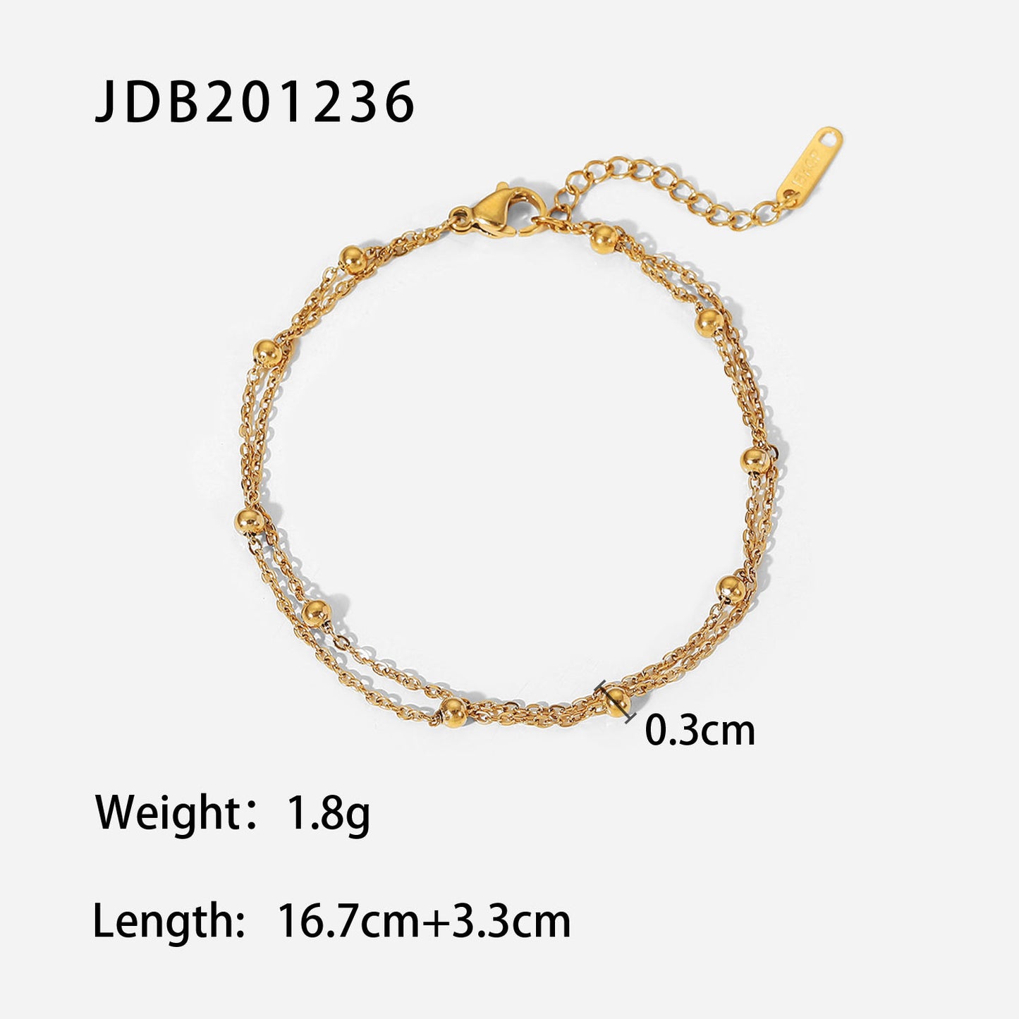 Simple Stainless Steel 18k Gold Plated Bead Double-layer Chain Bracelet