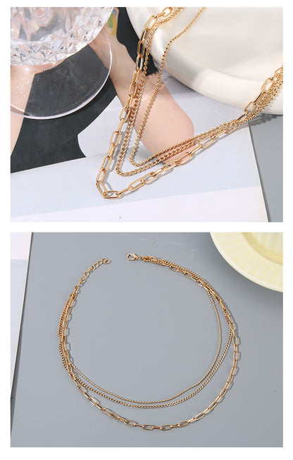 Ig Style Simple Style Solid Color Alloy Iron Plating Women's Three Layer Necklace