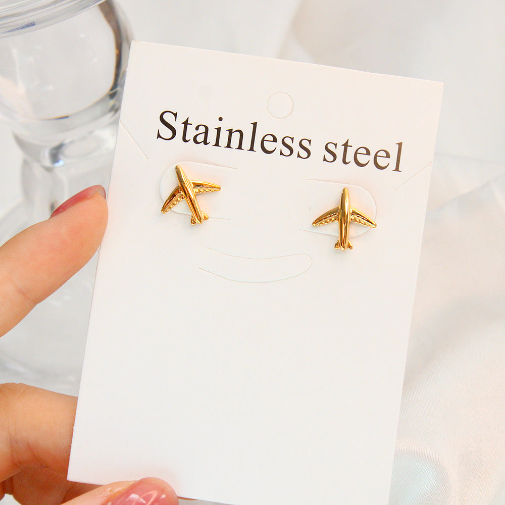 1 Pair Simple Style Airplane Titanium Steel Plating Gold Plated Ear Studs