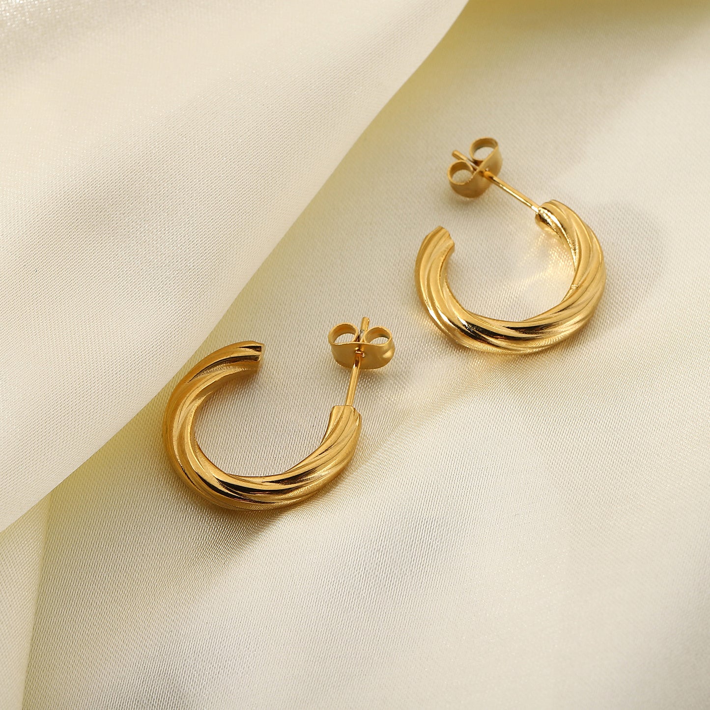 Gold-plated Stainless Steel Twisted C-shaped Hoop Earrings