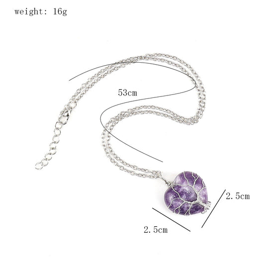 Simple Style Heart Shape Natural Stone Ferroalloy Knitting Pendant Necklace