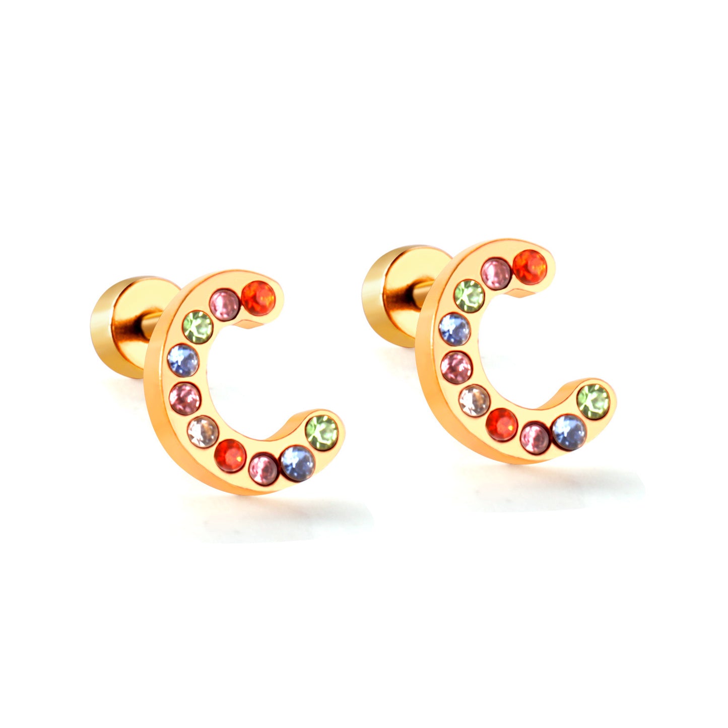 Fashion Letter Stainless Steel Inlay Zircon Ear Studs 1 Pair