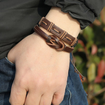 Simple Retro Woven 5-piece Leather Bracelet