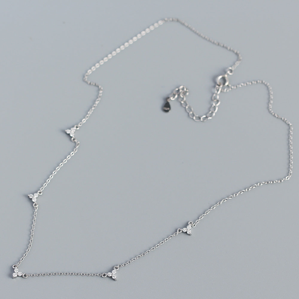 Fashion Shamrock Sterling Silver Inlay Zircon Necklace 1 Piece