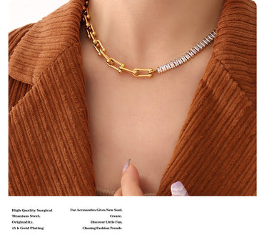 Titanium Steel 18k Gold Plated Light Luxury U-shaped Horseshoe Bracelet Necklace Wholesale