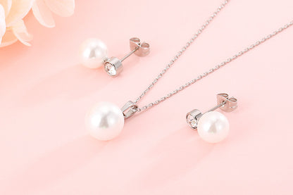 Fashion Shell Pearl Pendant Titanium Steel Necklace Earring Set Wholesale Gooddiy