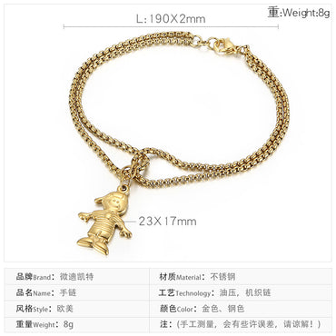 European And American Popular Double-layery Cute Little Girl Pendant Stainless Steel Bracelet