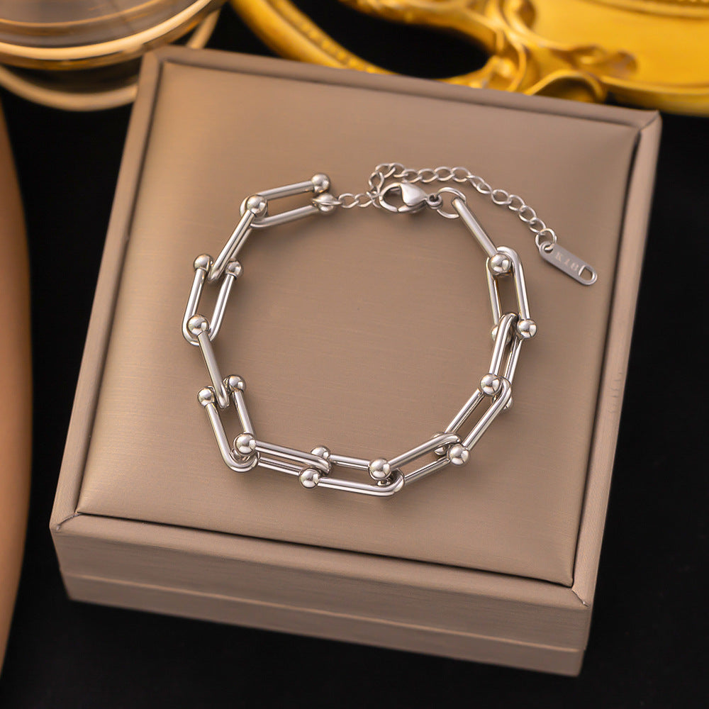 Wholesale Streetwear U Shape Titanium Steel Plating Bracelets Earrings Necklace