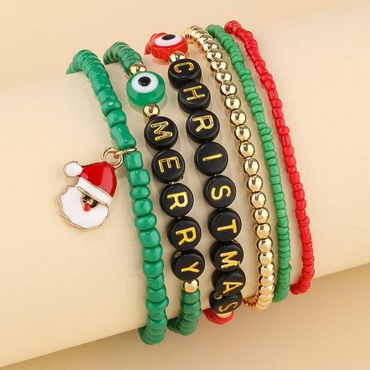 Vintage Style Simple Style Santa Claus Letter Devil's Eye Arylic Soft Clay Irregular Beaded Unisex Bracelets