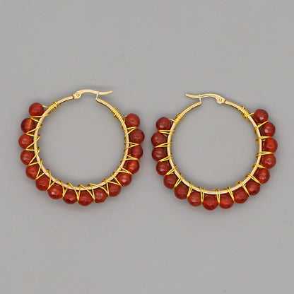 Simple Exaggerated Ethnic Gem Large Hoop Earrings