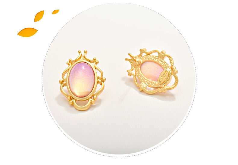 1 Pair Vintage Style Round Inlay Alloy Glass Ear Studs