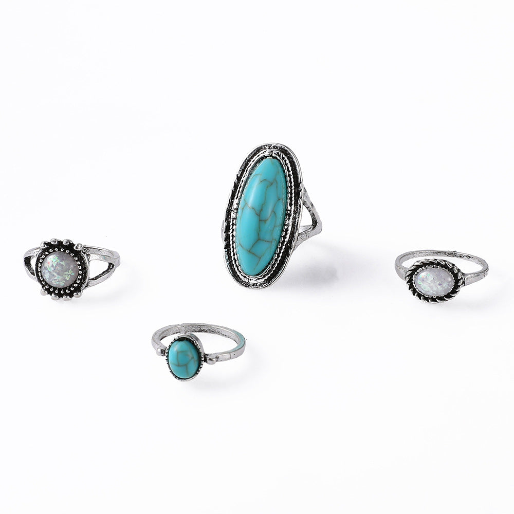 Exaggerated Ethnic Style Cool Style Leaf Round Snake Alloy Plating Inlay Turquoise Women's Rings