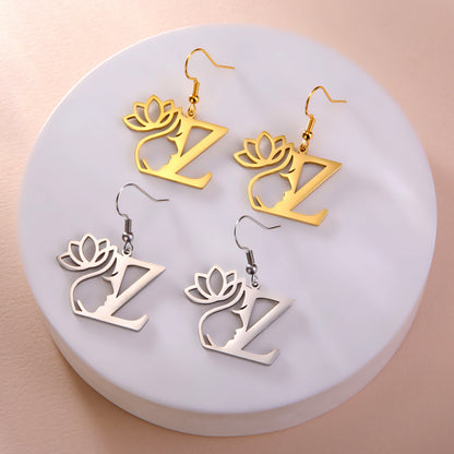 1 Pair Elegant Simple Style Letter Lotus Plating Stainless Steel Drop Earrings