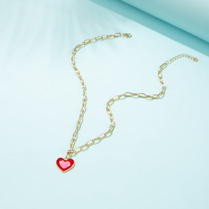 European And American New Heart-shaped Simple Dripping Color Matching Double Heart Necklace