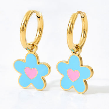 1 Pair Cute Flower Enamel Plating Stainless Steel Drop Earrings