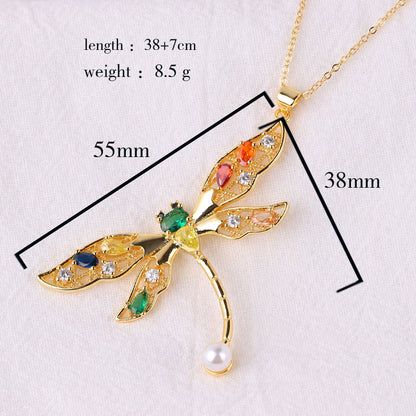Fashion Tortoise Dragonfly Copper 18k Gold Plated Zircon Pendant Necklace In Bulk