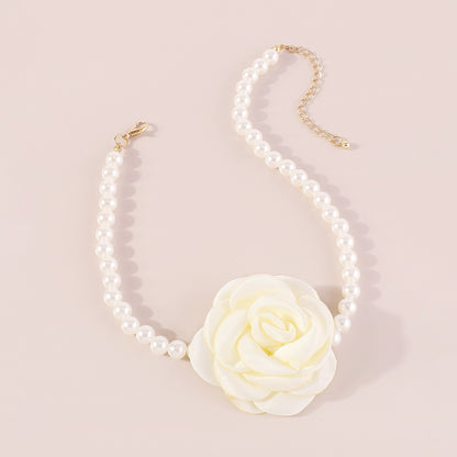 Elegant Lady Classic Style Flower Imitation Pearl Cloth Women's Bracelets Earrings Necklace