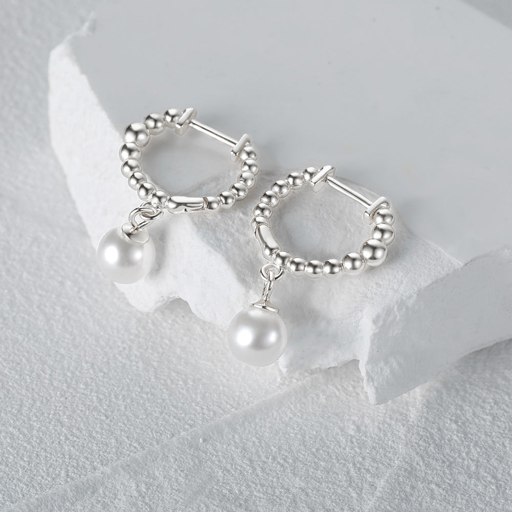 1 Pair Elegant Simple Style Geometric Plating Inlay Sterling Silver Pearl Zircon Drop Earrings