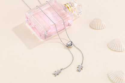 Fashion Stainless Steel Tassel Heart-shape Hollow Necklace