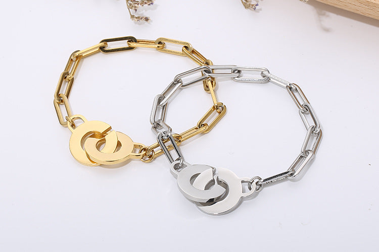 C-shaped Geometric Hollow Chain Opening Stainless Steel Bracelet