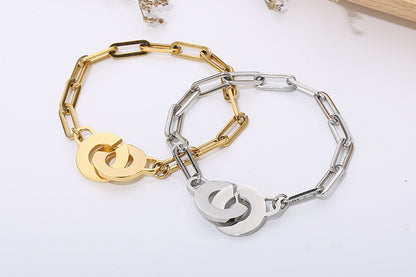 C-shaped Geometric Hollow Chain Opening Stainless Steel Bracelet