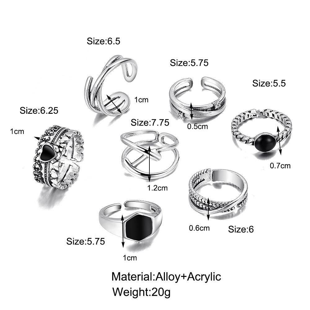Modern Style Geometric Heart Shape Alloy Plating Women's Rings 7 Pieces