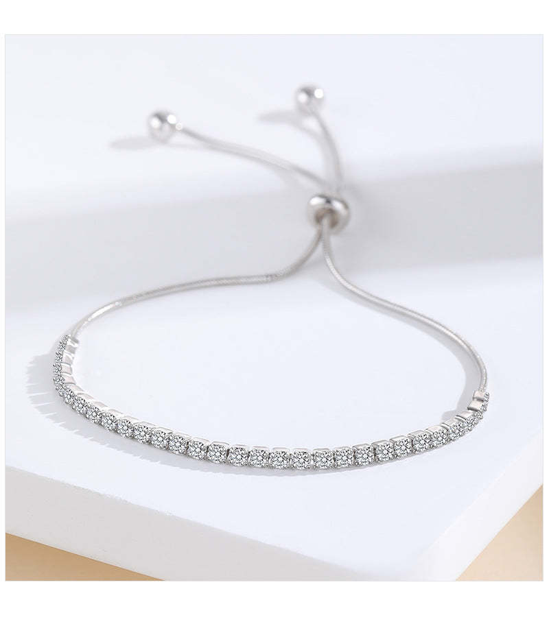 Elegant Square Sterling Silver Inlay Rhinestones Drawstring Bracelets