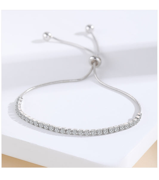 Elegant Square Sterling Silver Inlay Rhinestones Drawstring Bracelets