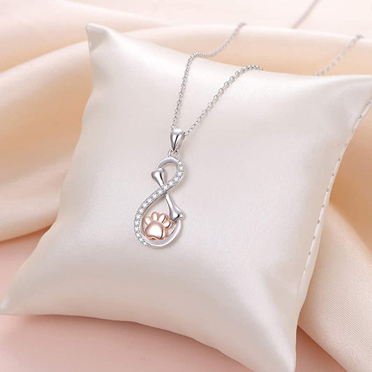 Cute Infinity Paw Print Sterling Silver Plating Inlay Zircon Pendant Necklace