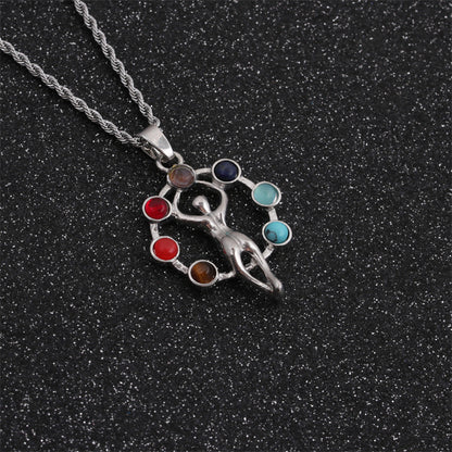 Seven Chakra Pendant Crystal Gem Alloy Inlaid Ethnic Style Necklace Wholesale Jewelry Gooddiy