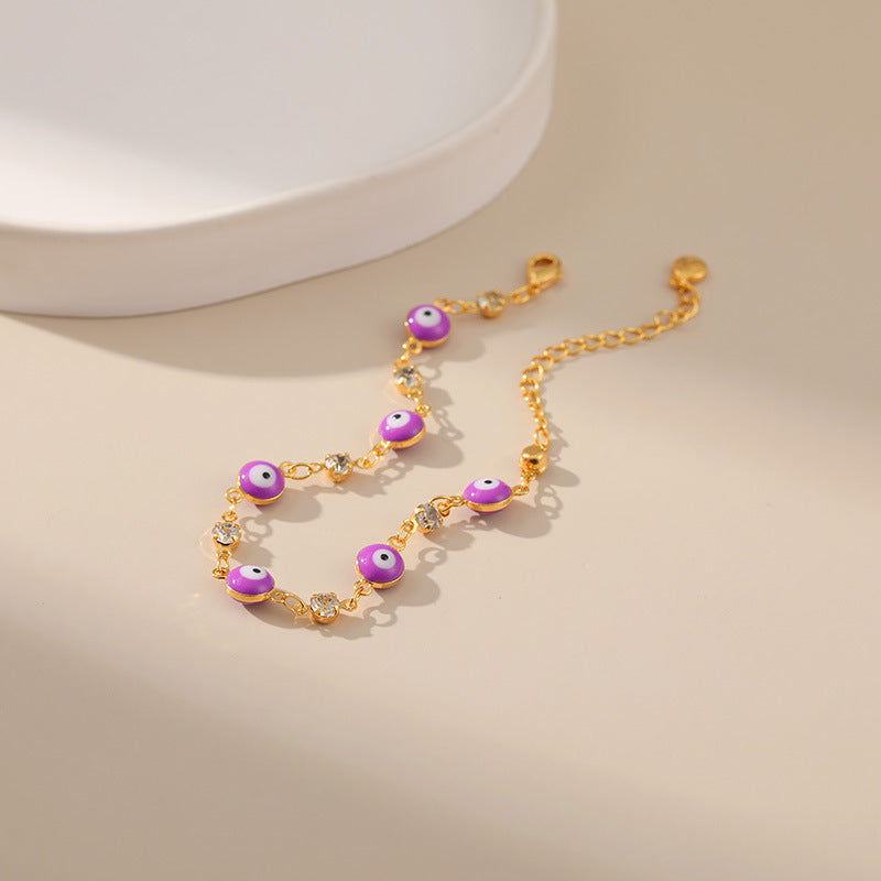 Fashion Devil's Eye Copper Enamel Gold Plated Inlay Artificial Gemstones Bracelets 1 Piece