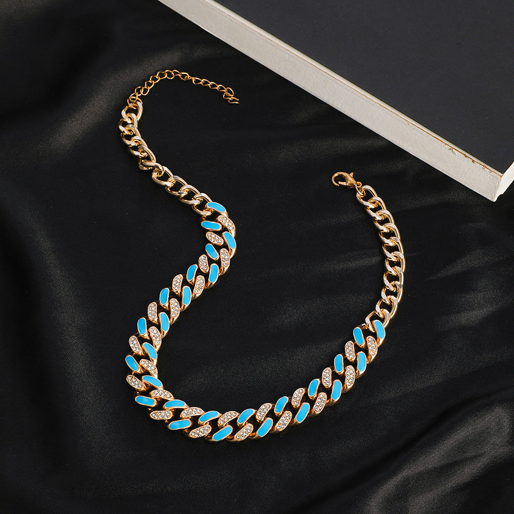 New Diamond-studded Thick Chain Hip-hop Two-color Thick Necklace